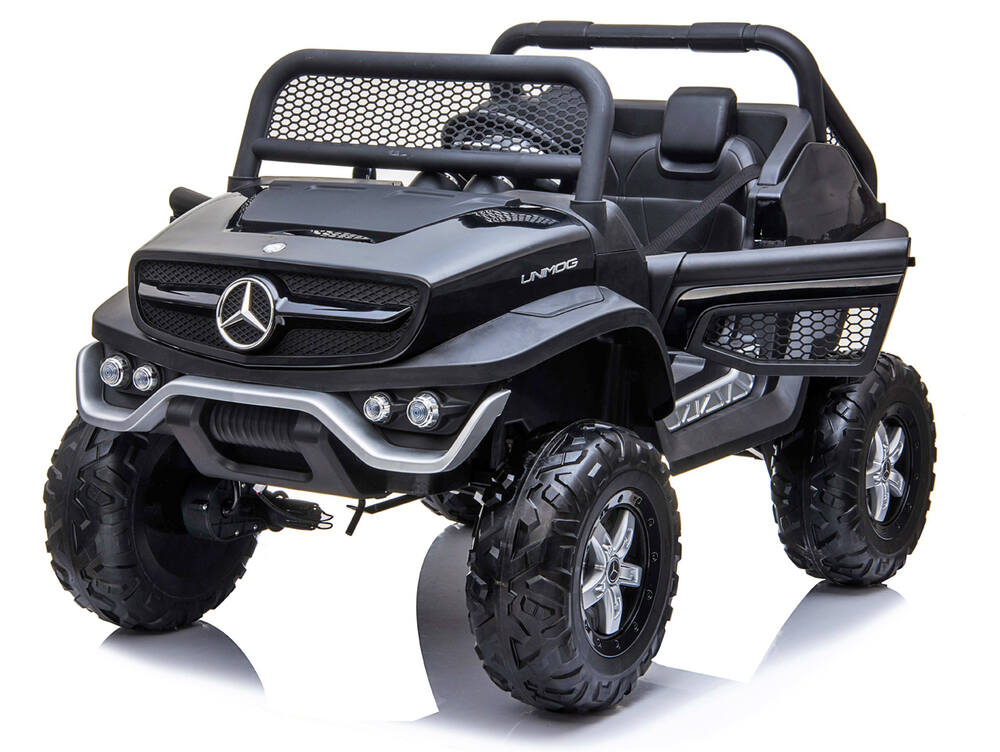 Elektrické autíčko pre dve deti Mercedes-Benz Unimog 24V/400W, lakované čierne