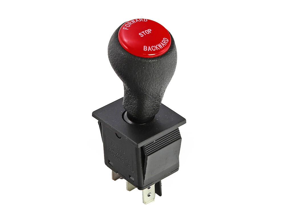 Přepínač směru jízdy s páčkou (vpřed / stop / vzad), 3 pin - kulatý červený