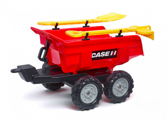 Čtyřkolový výklopný vlek za dětský traktor FALK Case s nářadím, ČERVENÝ