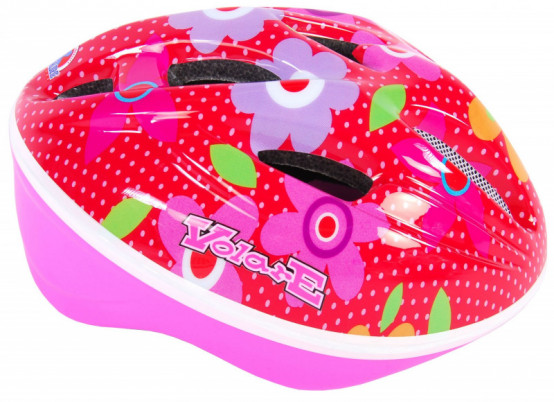 Volare Deluxe Flower dětská helma na kolo, 51-55 cm, červená/růžová